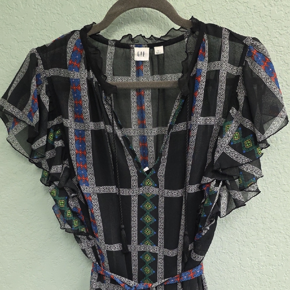 GAP Women's Black and Multicolor Patterned Dress Size Large